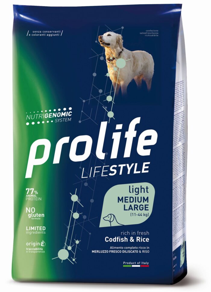 Dog Prolife Lifestyle Light Adult Medium/Large Codfish & Rice 2,5 kg e 12 kg