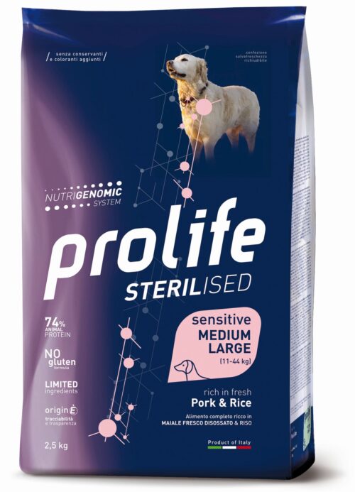 Dog Prolife Sterilised Sensitive Adult Medium/Large Pork & Rice 2,5 kg e 12 kg