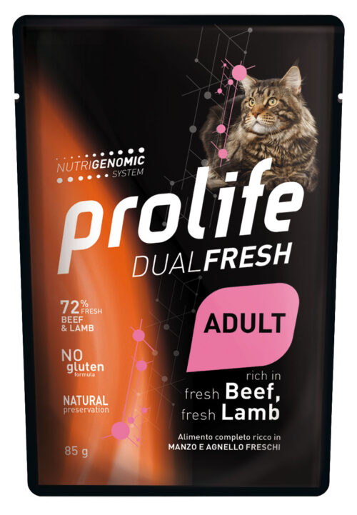 CAT PROLIFE WET DUALFRESH ADULT BEEF & LAMB - busta 85 gr