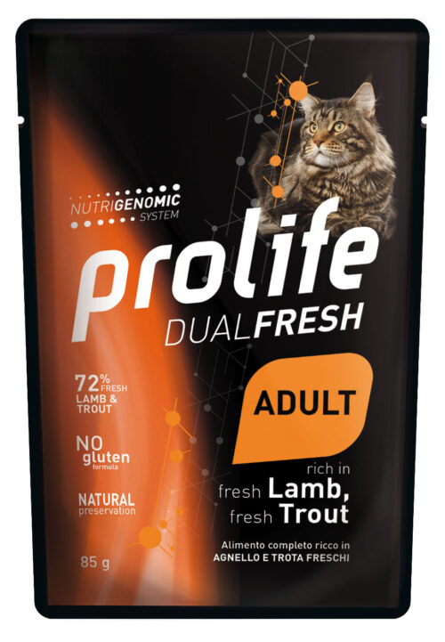 CAT PROLIFE WET DUALFRESH ADULT LAMB & TROUT - busta 85 gr