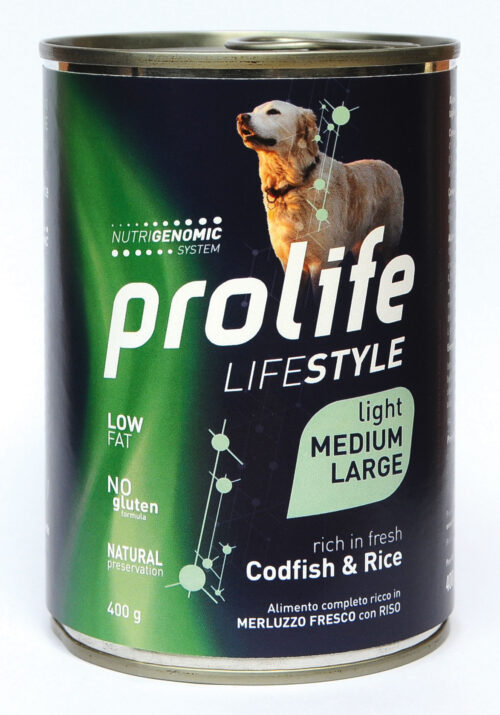 DOG PROLIFE WET LIFESTYLE LIGHT MEDIUM/LARGE CODFISH & RICE - 400 gr